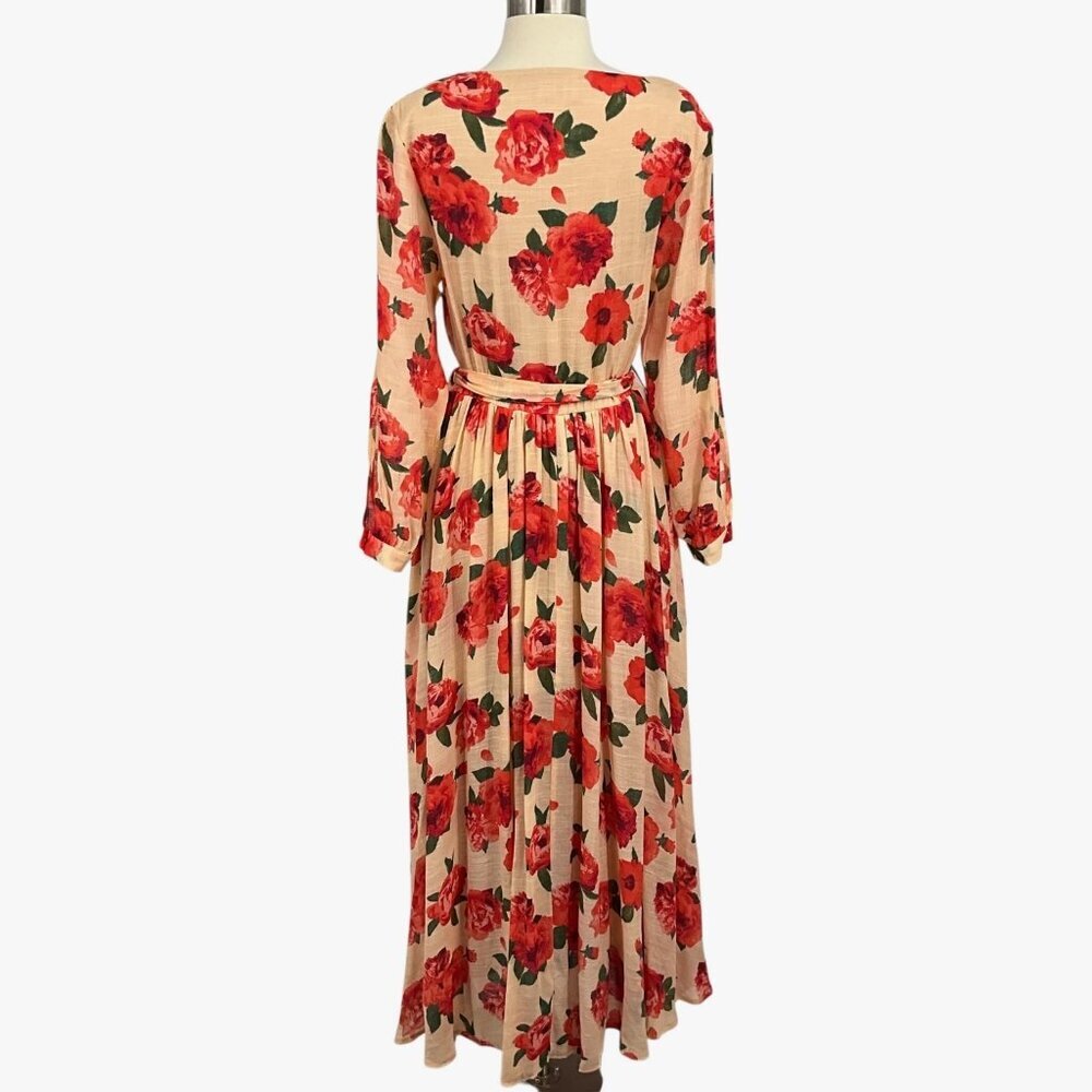 Joyfolie Mia Joy Aniya Dress Red Greta Floral Wrap Maxi Long Sleeve Size S - Picture 7 of 14